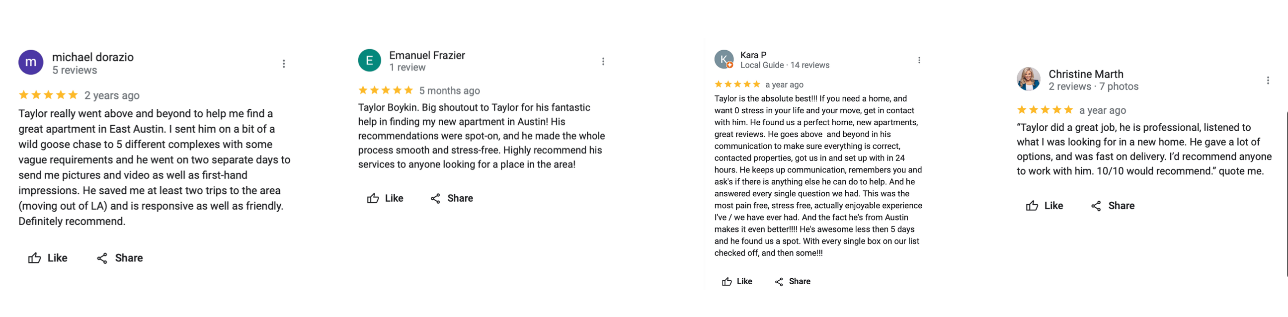 Google Reviews from Past Clients